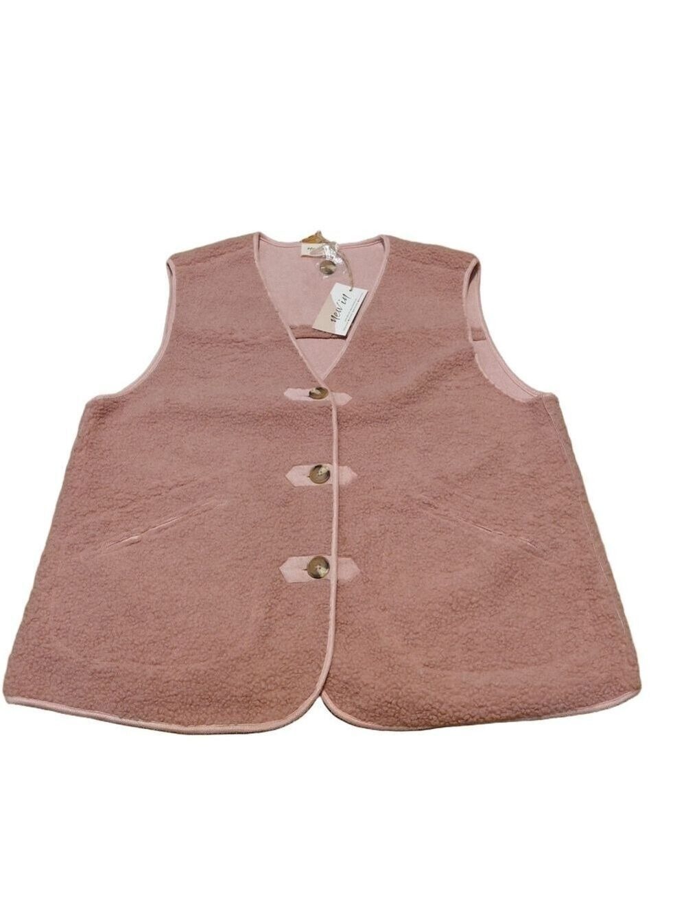 NWT Very J Blush Sherpa Vest Size Small Button Front Cozy Fleece - Picture 2 of 6